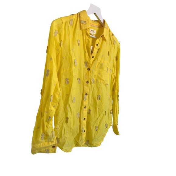 Maeve Yellow Whimsical Pineapple Embroidery Button-Down Shirt - Picture 6 of 9
